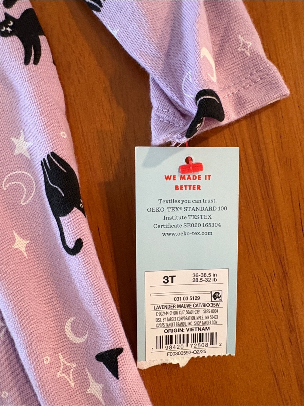 Cat & Jack Lavender Long-Sleeve dress  with Black Cat Print and White Accents - Picture 2 of 4